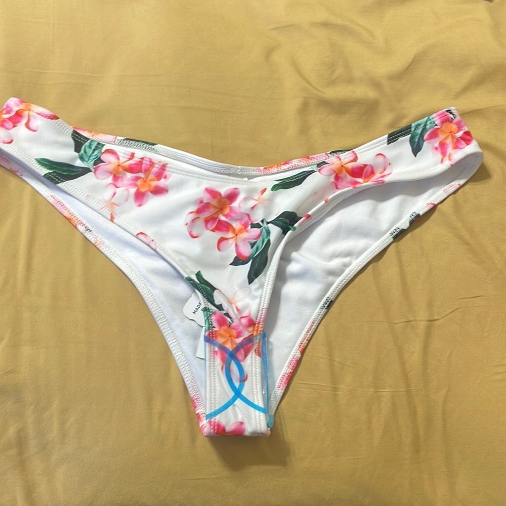 NWT Swim bottom white with pink floral pattern size 12